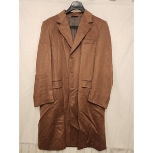 Louis Dell'Olio Coat Men's 52 Brown 100% Cashmere Long Overcoat Made In Italy